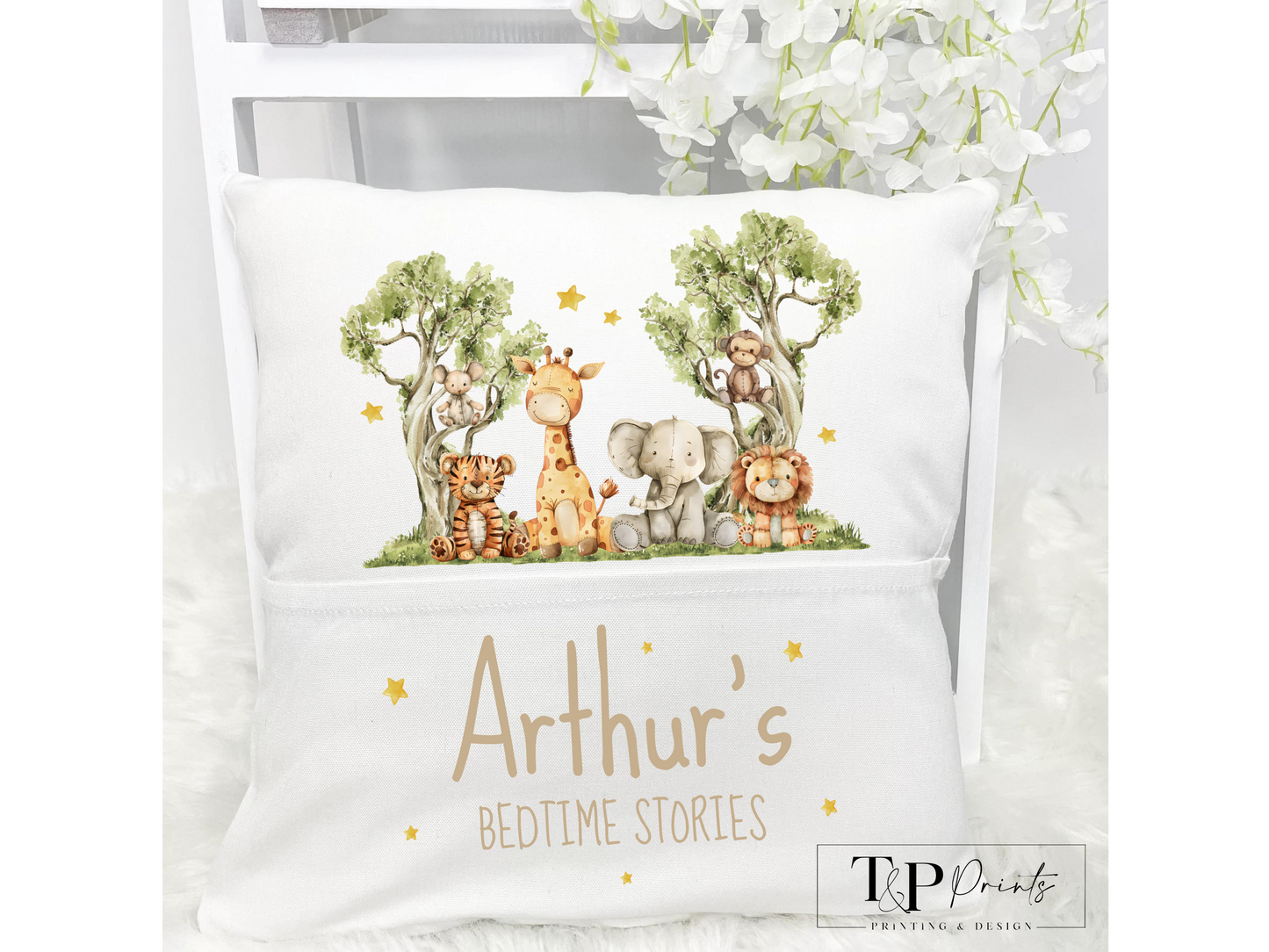 Animal Bedtime Stories Pocket Front Cushion